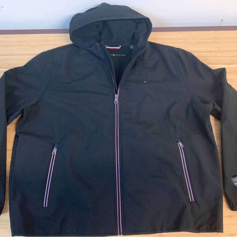 Tommy Hilfiger Men's Black Windbreaker with Hood